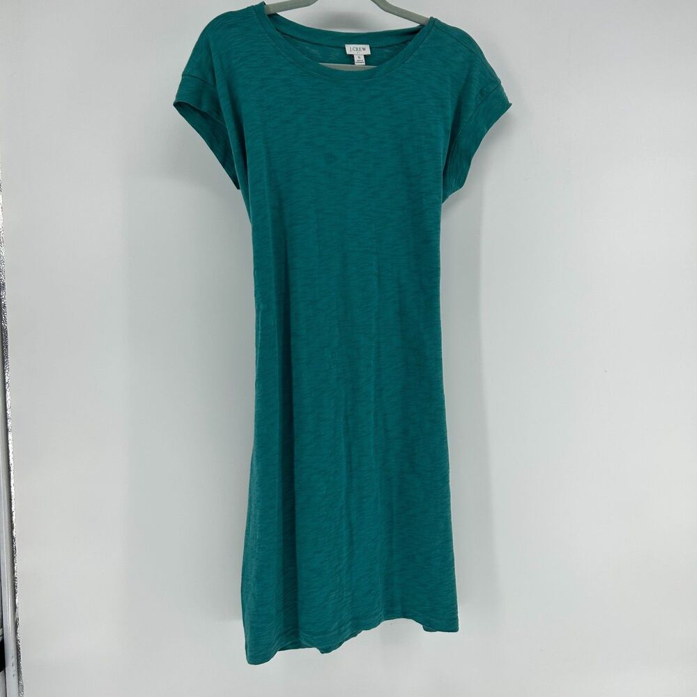 NWT J.Crew T-Shirt Dress Slub Cotton Teal Green Tie Waist Midi Dress Lightweight